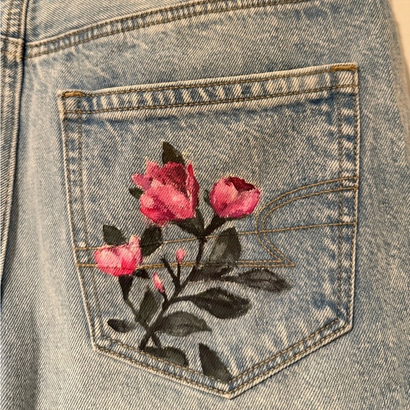 One of a kind pair of mom jeans with painted flowers - Picture 8 of 11